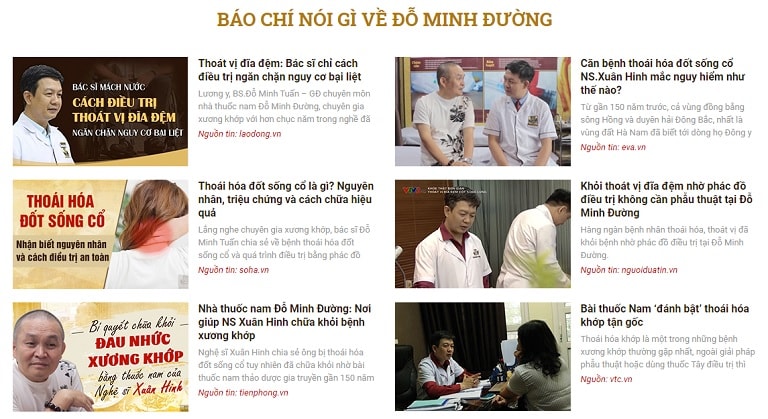 Báo chí đưa tin về nhà thuốc Đỗ Minh Đường chữa bệnh xương khớp